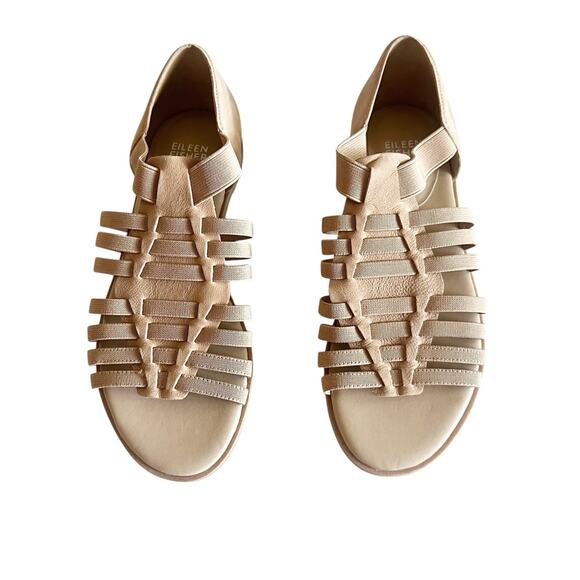 Eileen Fisher Rato Honey Nubuck & Elastic Flat Gladiator Sandals New Size 6 - Picture 1 of 8